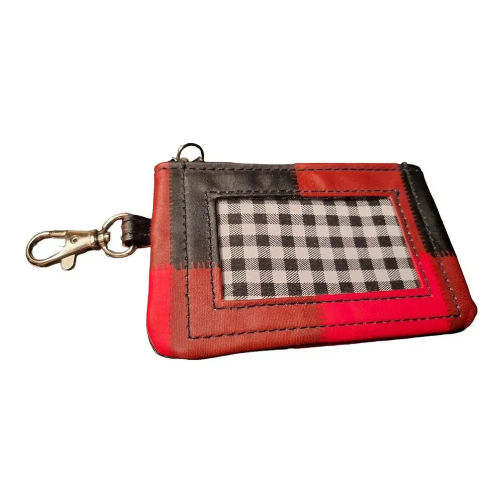 Scout IDKase Card Holder Wallet ID Holder Zip Closure Key Clasp Red Plaid NWOT
